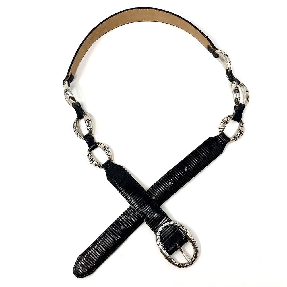 Brighton vintage black leather belt with silver tone hardware - size 30